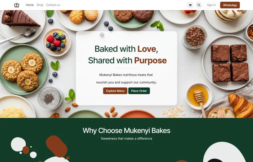 Mukenyi Bakes storefront, home page