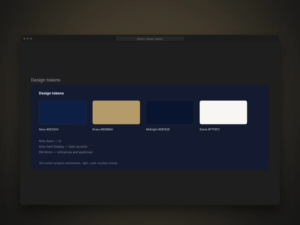 LEXKEN design tokens on a design canvas