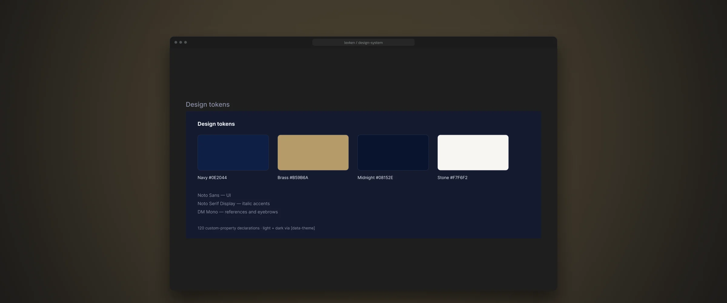 LEXKEN design system, with its colour and type tokens