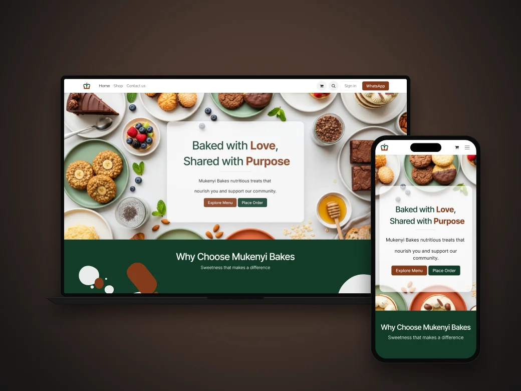 Mukenyi Bakes storefront on a laptop and a phone