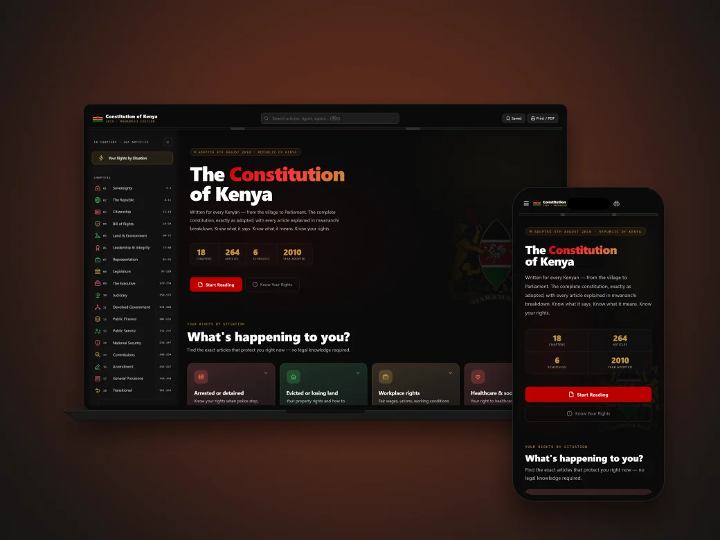 Raia Nation Constitution reader on a laptop and a phone