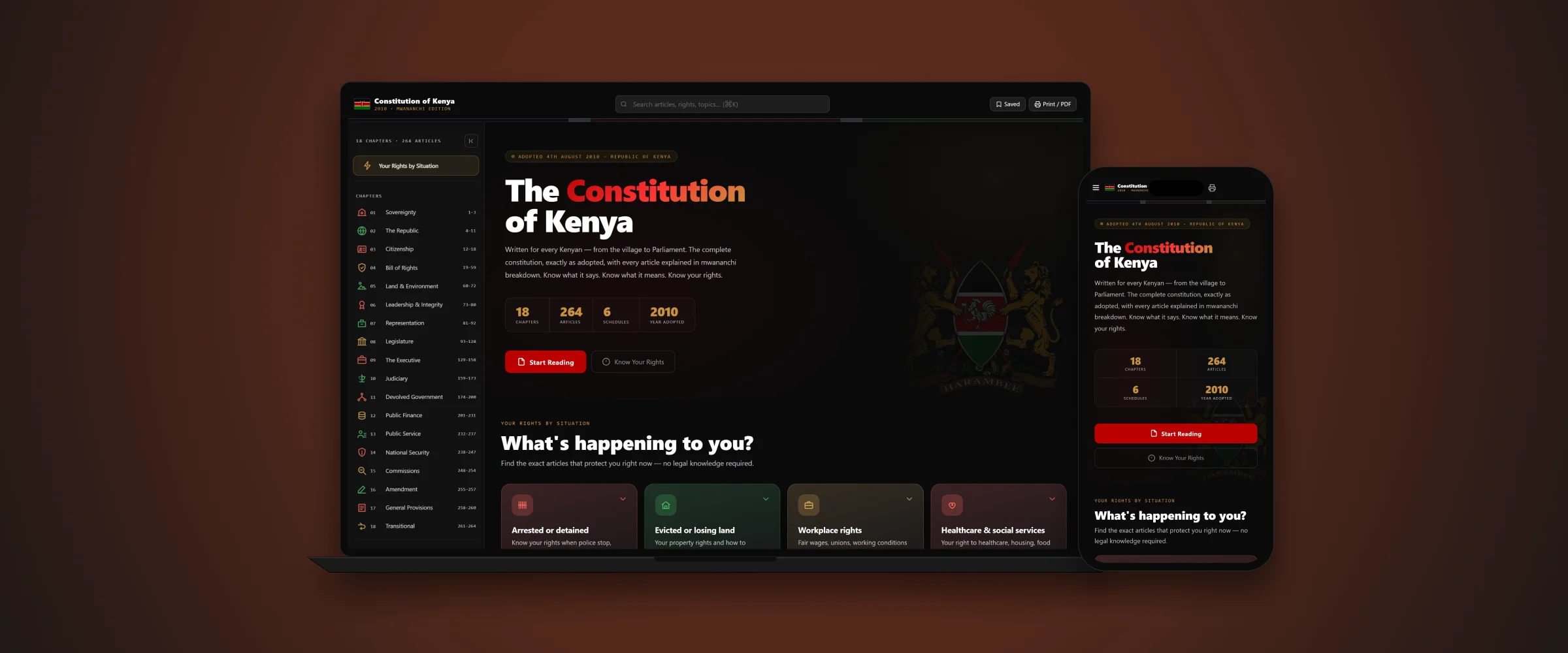 Raia Nation Constitution reader on a laptop and a phone